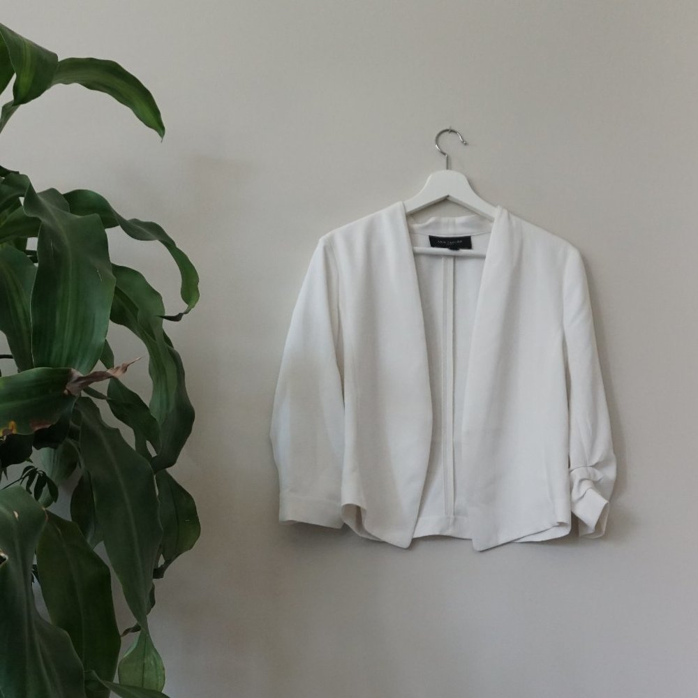 White blazer with smocked sleeves